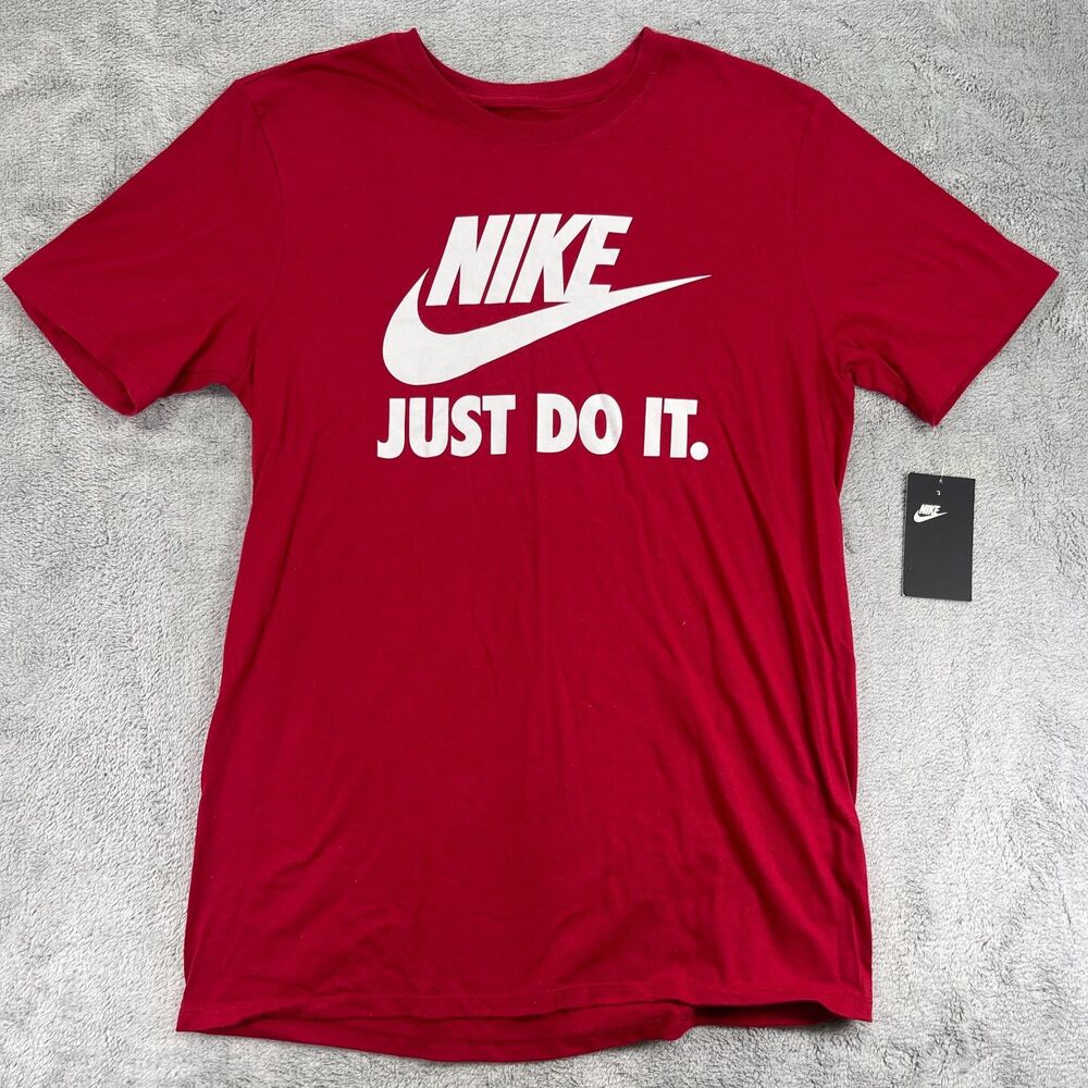 Nike Just Do It T-Shirt Mens Medium Red Graphic Athletic Cut Pullover Outdoor